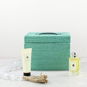 NEW Eco Handcraft Rattan Cosmetic Makeup Box - Trendy Vanity Organizer-Turquoise